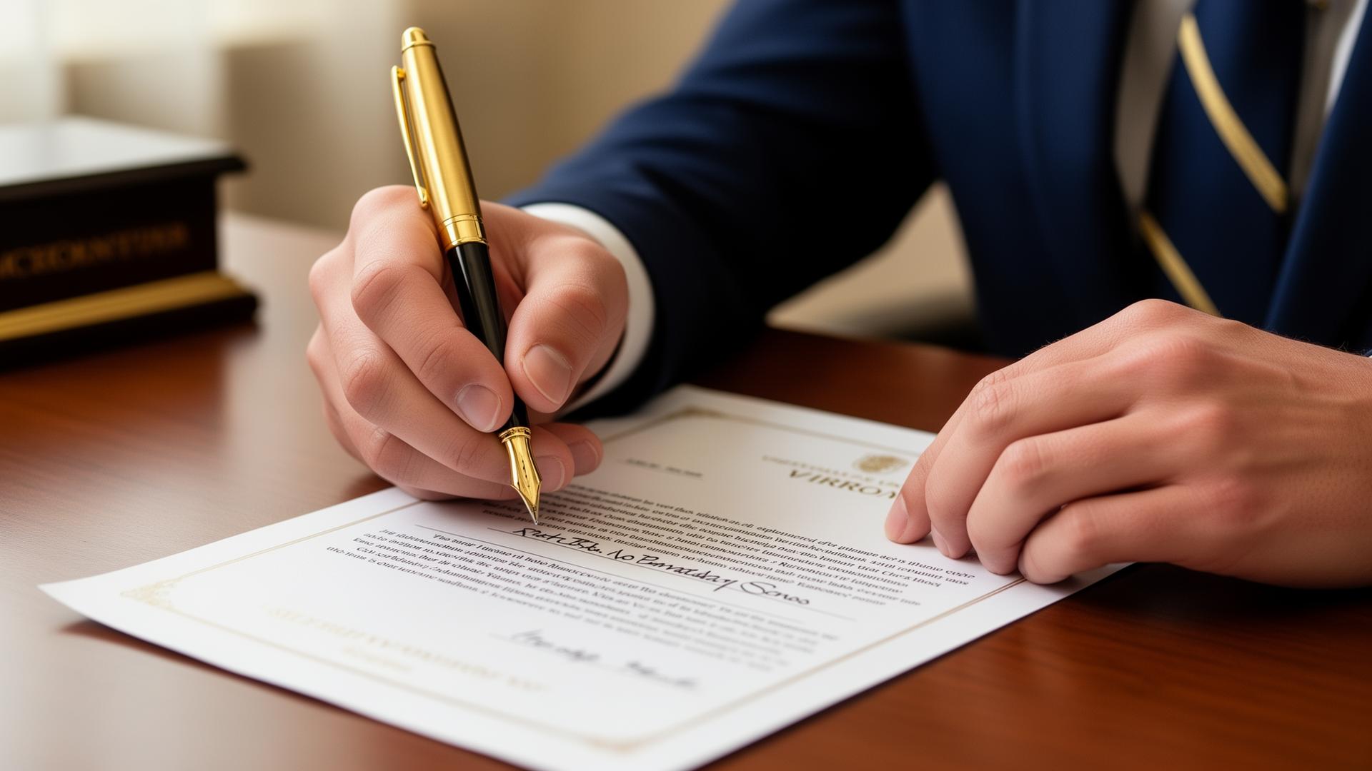 Notary signing a document